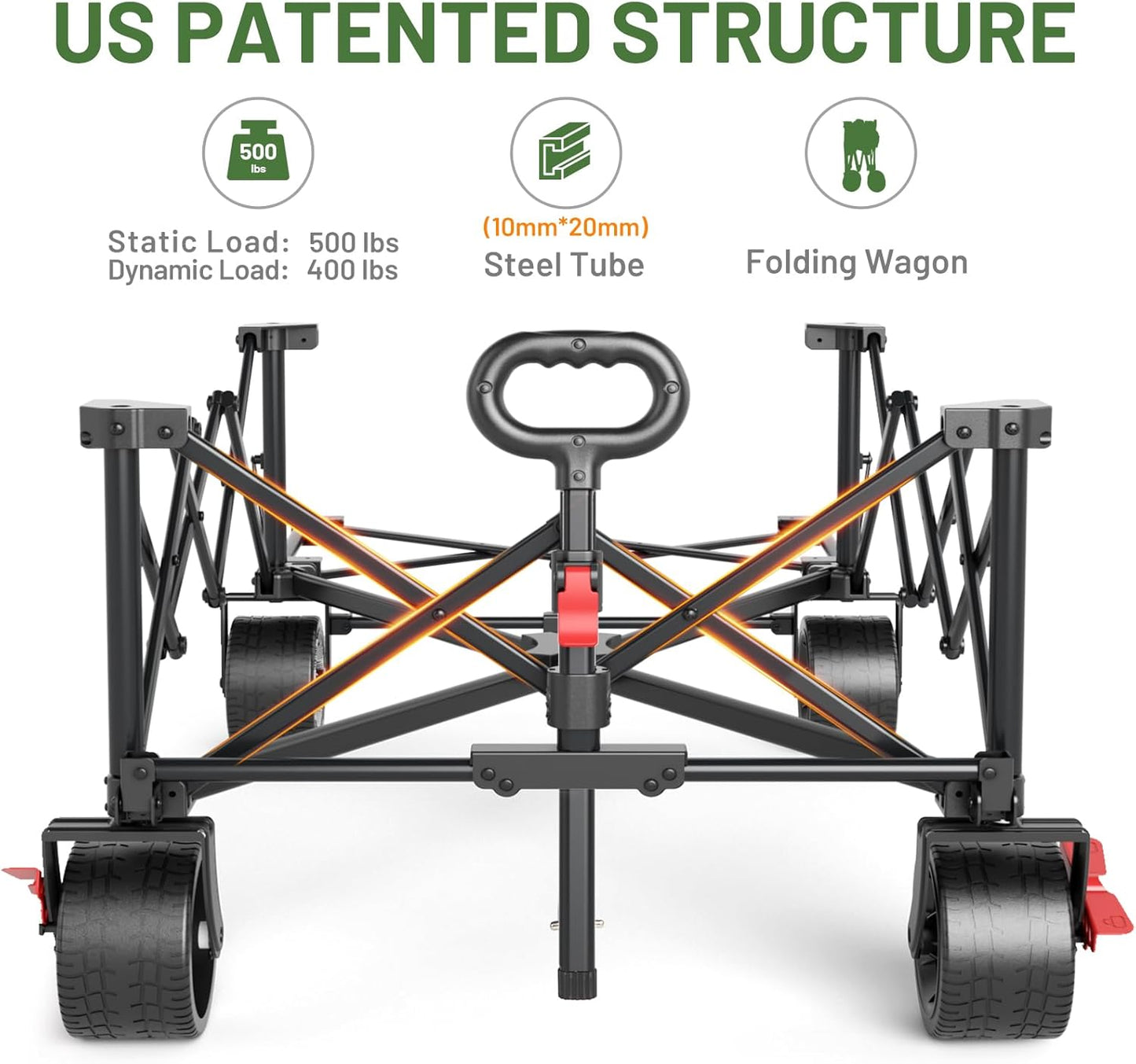 TIMBER RIDGE 600L Beast Wagon 26" W Extra Wide All Terrain Folding w/Big Wheels, Cargo Net & Tailgate, 26" W and 55.25" L, Capacity and 500lbs Heavy Duty Collapsible Portable Cart, Grey