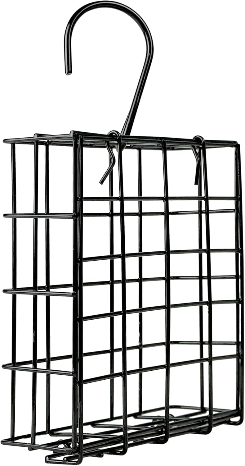 Wild Wings Metal Suet Cage Feeder for Outdoor Décor Wild Bird Feeders, 1 Suet Cake Capacity, Hanging Suet Feeder, Black