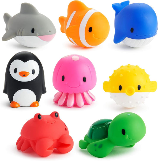 Munchkin Baby Bath Toy Squirts for Babies and Toddlers 9 Months and Up, Ocean Sea Animals Squirters, 8 Pack