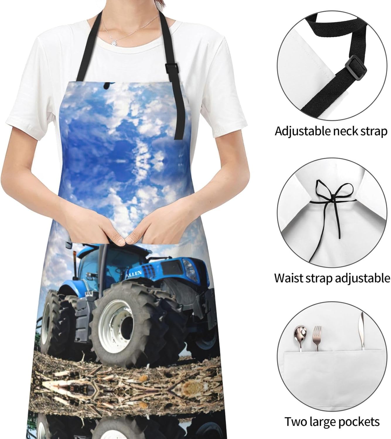 Farm Tractor Print 28 x 33in Waterproof Apron with Pockets Fashionable Versatile Smock for Baking