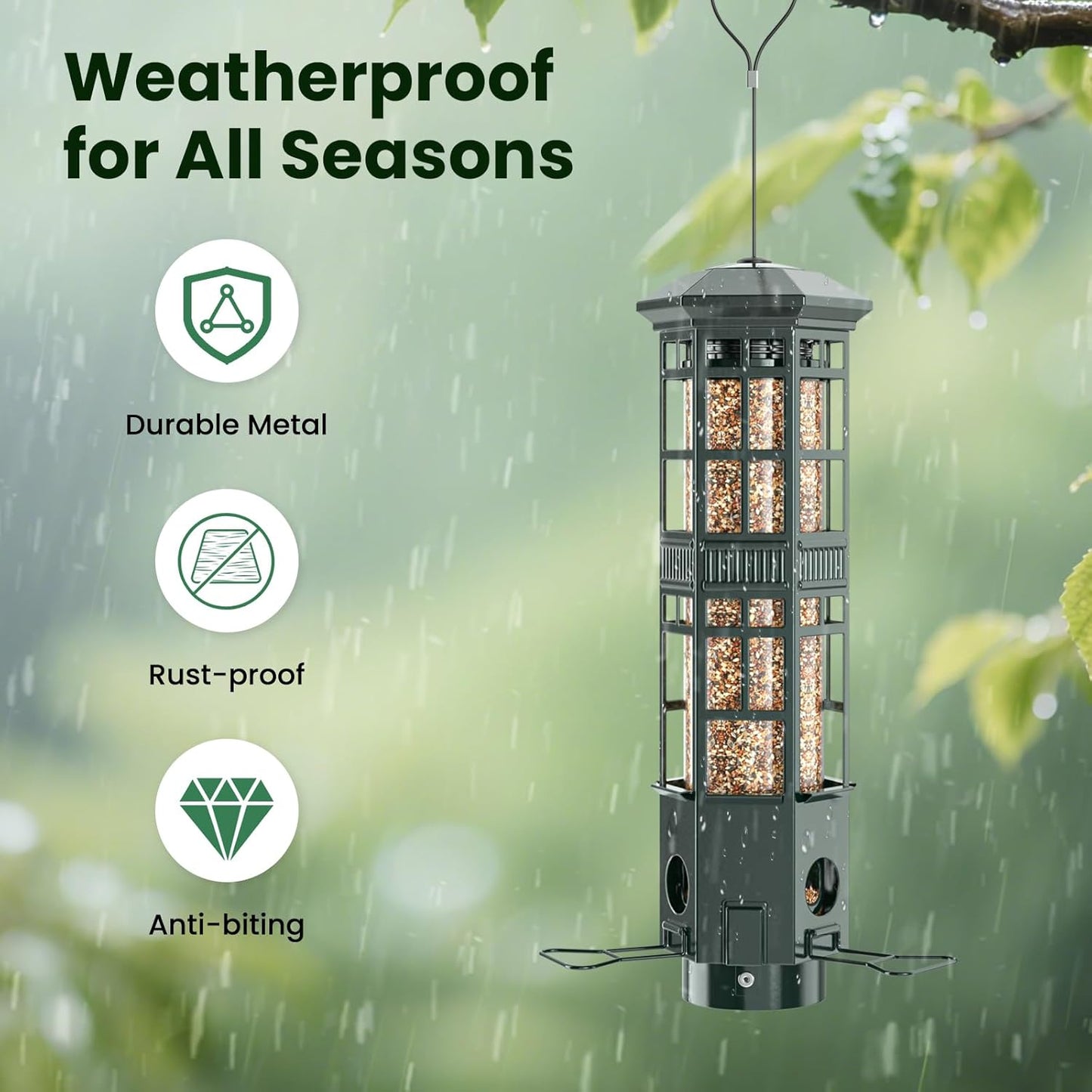 Squirrel Proof Bird Feeder for Outdoors, Gravity Spring Hanging Metal 