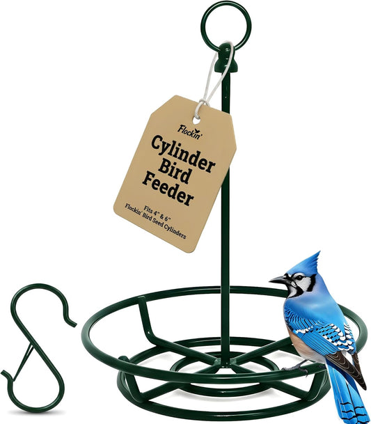 Cylinder Bird Feeder Holder - Feeders for Outdoors Hanging - Holds Bird Seed Cylinders with Hole, Logs, & Birdseed Cakes up to 6" Diameter - Includes O-Ring & Locking S Hook - Cylinder Sold Separately