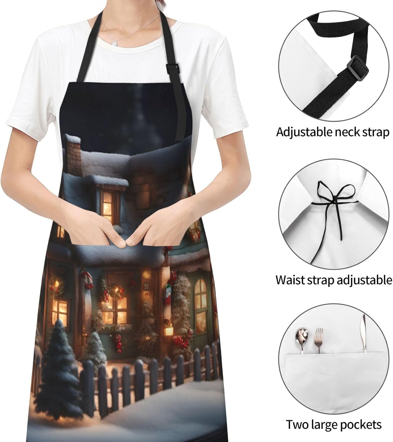 Christmas Village House 4 print Waterproof chef's apron with pocket ap