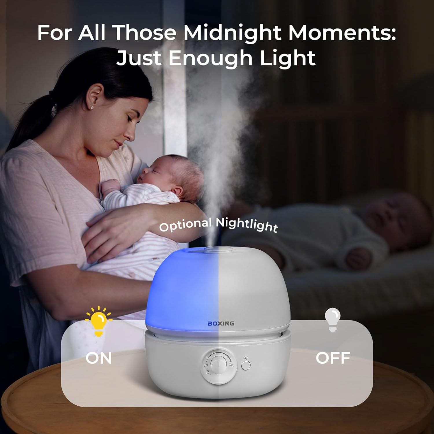 BOXING 3L Cool Mist Humidifier, Ultra Quiet 20dB for Bedroom, Baby & O