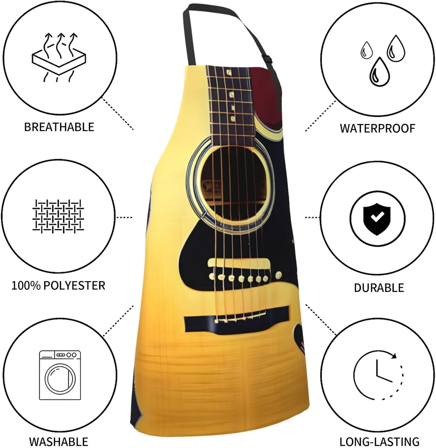 Note Guitar Print Laundry apron 28x33 In Waterproof Kitchen Apron with