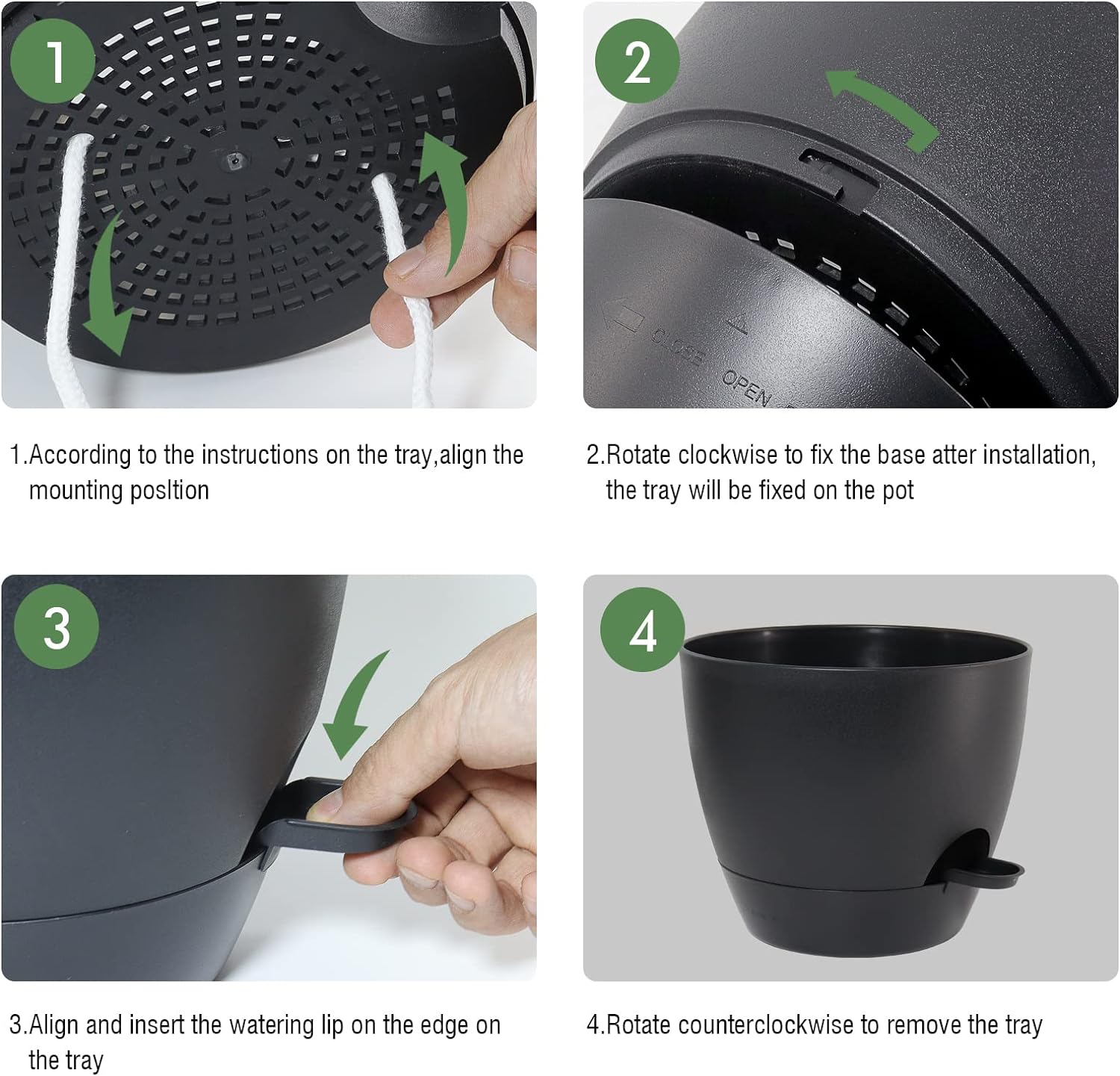 12 inch Large Self Watering Pots, Plastic Planters with 60oZ Removable