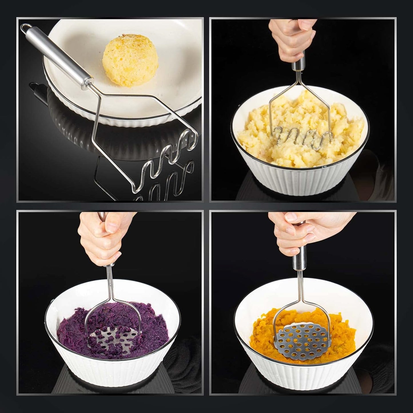 2 Pcs Potato Smasher, Mashed Potato Masher, Stainless Steel Masher Kitchen Tool for Avocado, Bean, Fruit, Vegetables, Food