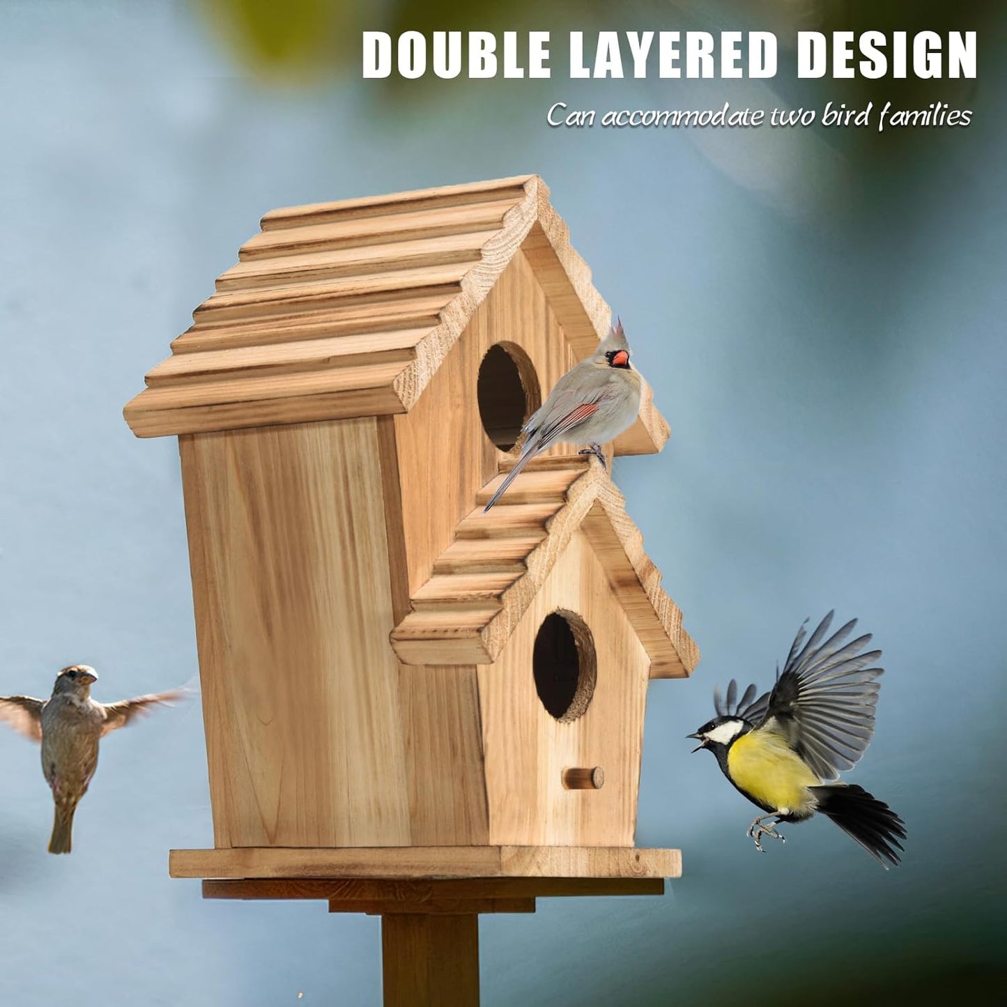 Bird Houses for Outside-2 Hole Wooden Outdoor Bird House,Wild Bird Box House,Nesting Box Birdhouse,Garden Bird Roosting