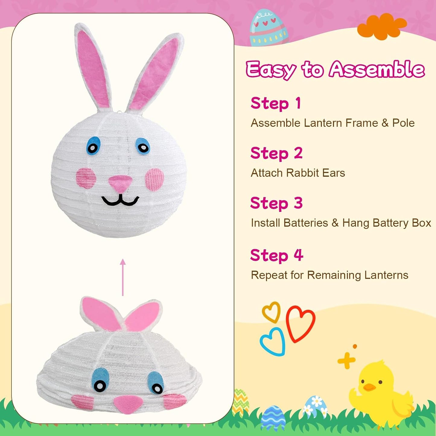 Easter Bunny Decorations Outdoor, 3 Pack Pop-Up Lighted Rabbit Lantern with 240 LED Lights, Spring Holiday Yard Decor for Garden Lawn Patio Porch, 16x25 Inch Large Hanging Ornament Gift for Women Mom