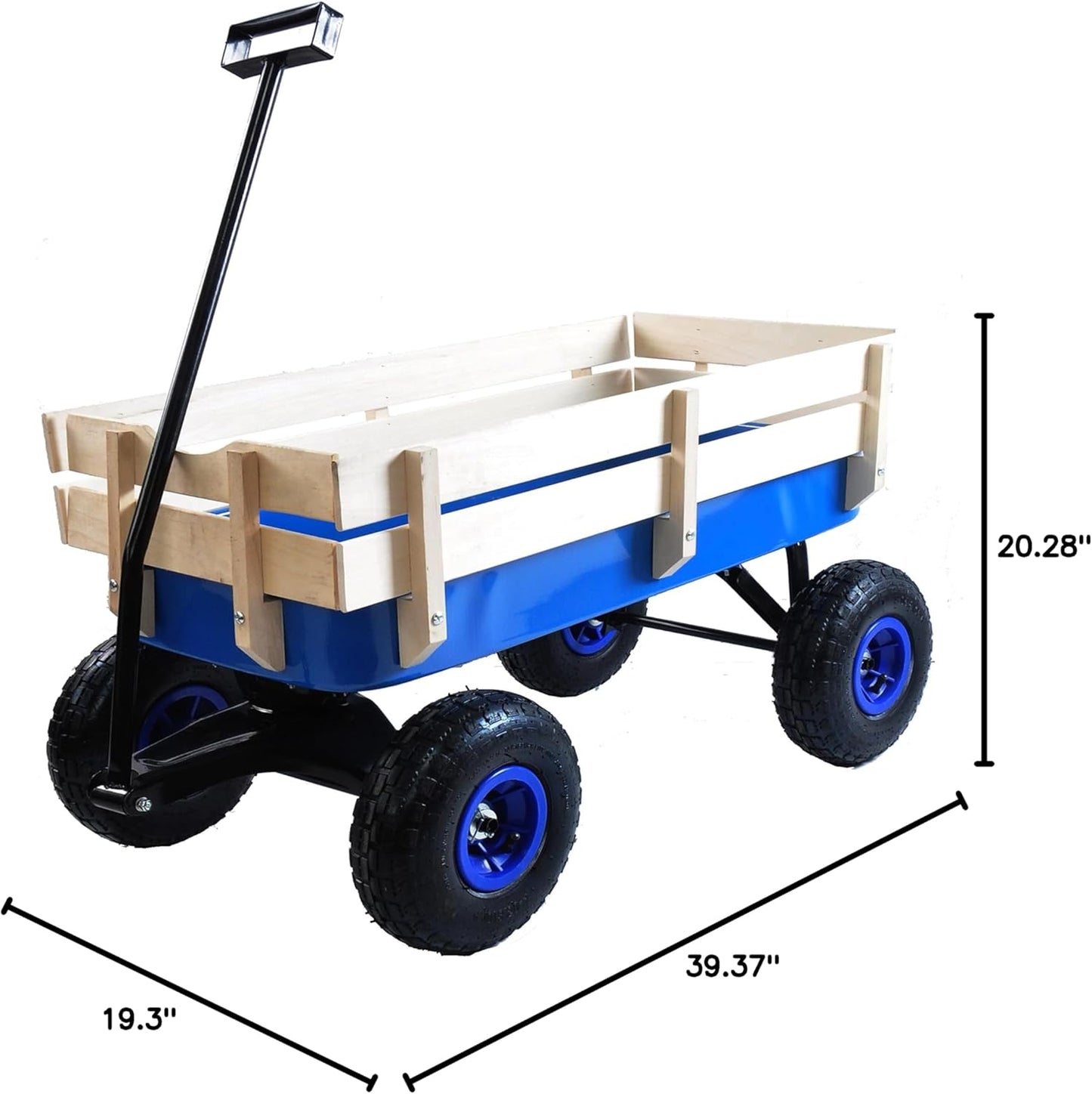 Garden Cart Utility Wagon 176 LBS Loading Capacity Steel Garden Wagon Pulling Cart with Wood Railing Folded Handle for Garden Farm Orchard Warehouse Blue Steel One Size