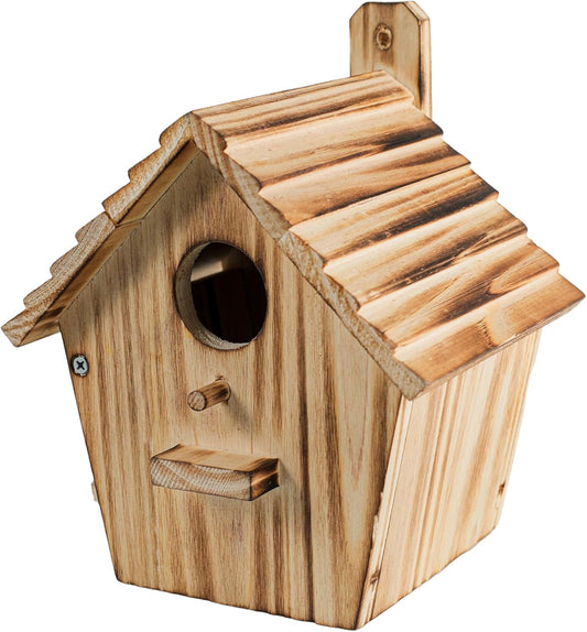 Bird Houses - Wooden Bird House for Outside with Pole - 1-1/2 Inch Entrance Hole for Bluebirds, Wrens, Chickadees, and Tree Swallows - Hanging Birdhouse for Garden