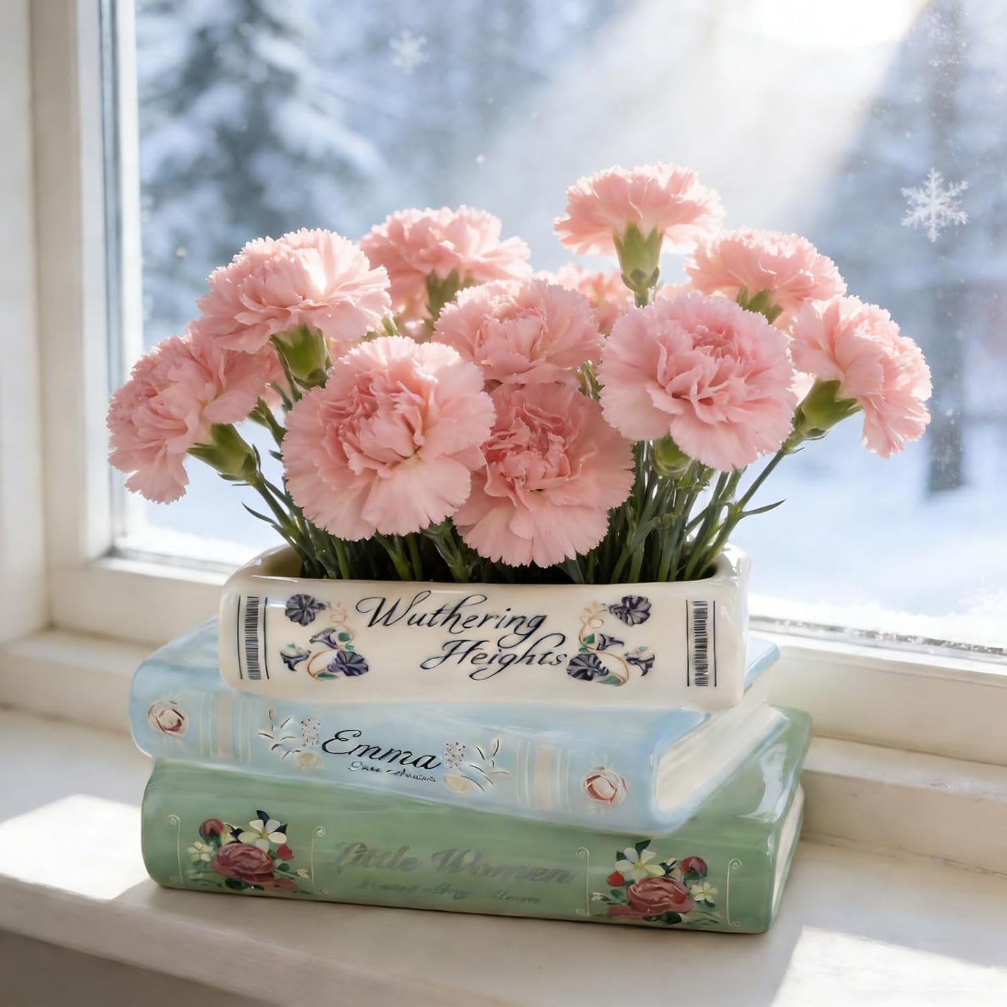 Book-Shaped Decorative Planter - Ceramic Book Vase for Flowers, Book Planter & Stacked Book Shaped Vase for Home, Office, Bookshelf for Book Lover Decor
