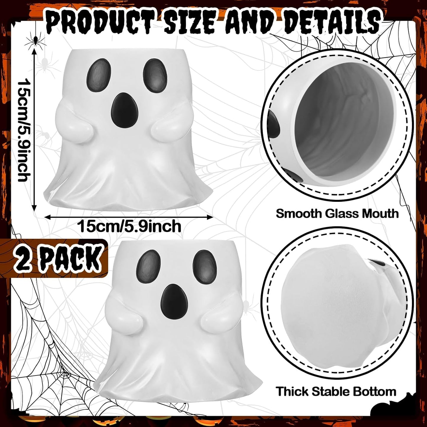 2 Pcs Ghost Bucket Decor 6 Inch Halloween Ghost Planter Vase Decor with Cute Design Candy Bucket Candy Bowl for Halloween Indoor Outdoor Home Display Stand Decoration