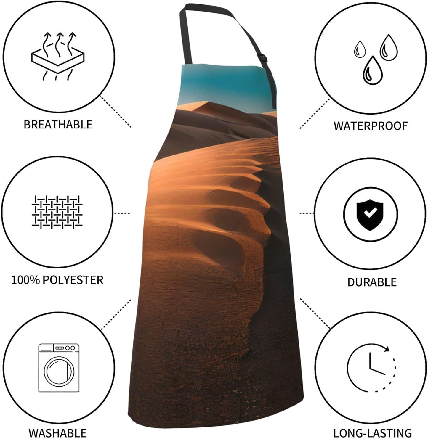Sand Dunes print Waterproof chef's apron with pocket apron for kitchen cooking baking barbecue and gardening