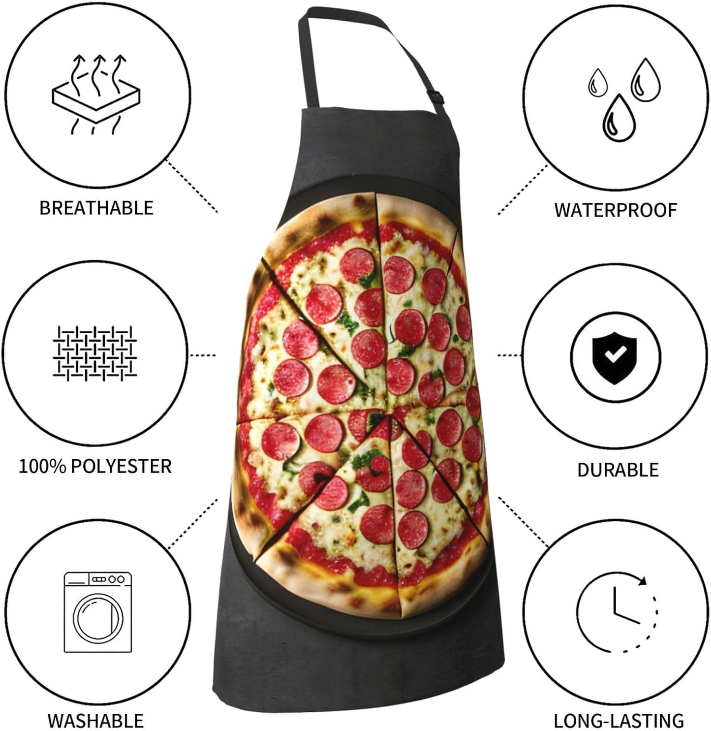 Large Pizza Print Laundry apron 28x33 In Waterproof Kitchen Apron with Pockets for Cooking Baking