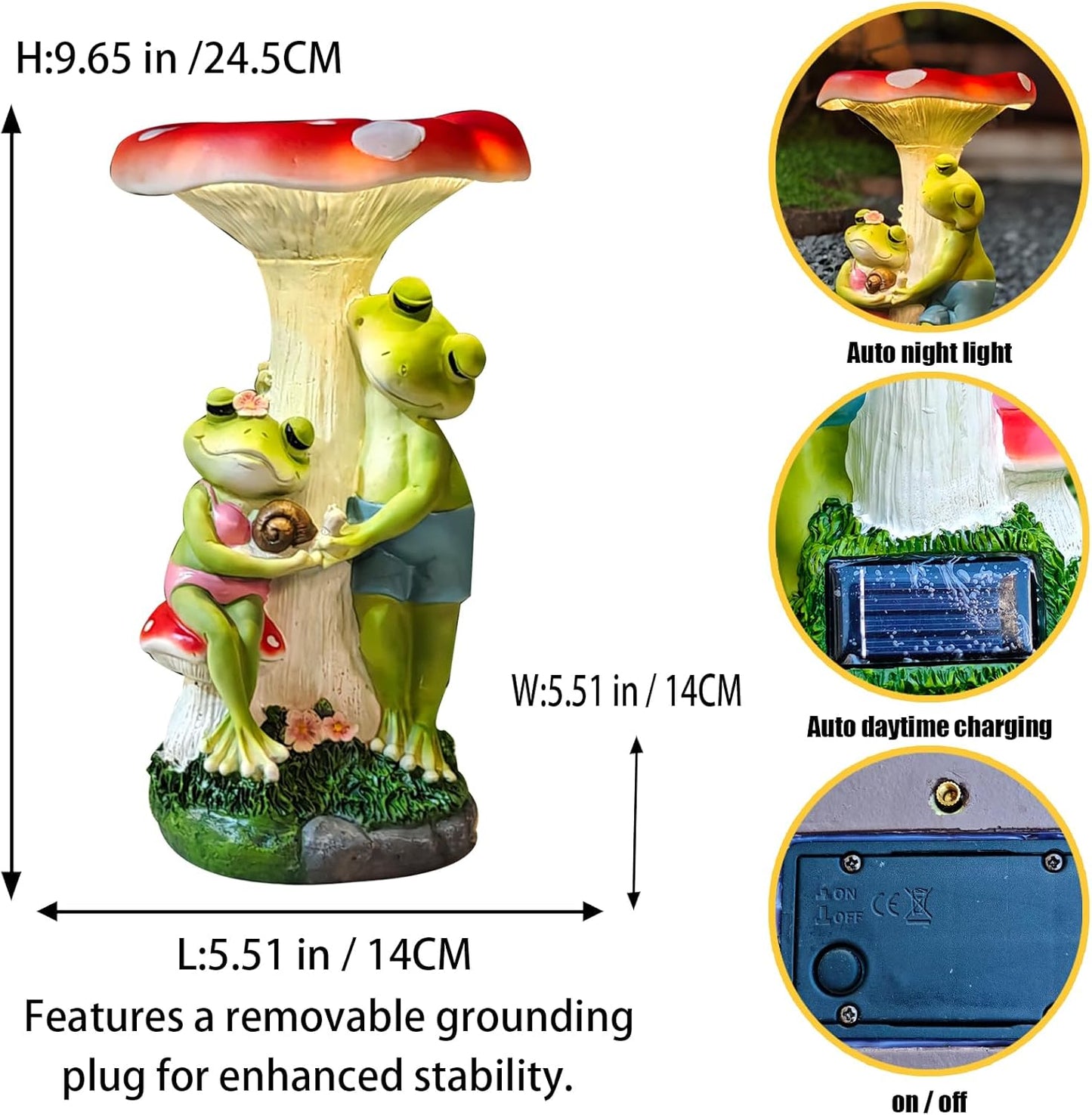 Solar Powered Frog Garden Statue, Outdoor Resin Frog Sculpture with LED Light, Waterproof Animal Decor for Lawn, Yard, Patio, Garden Accent for Night Lighting, Unique Gift for Nature Lovers