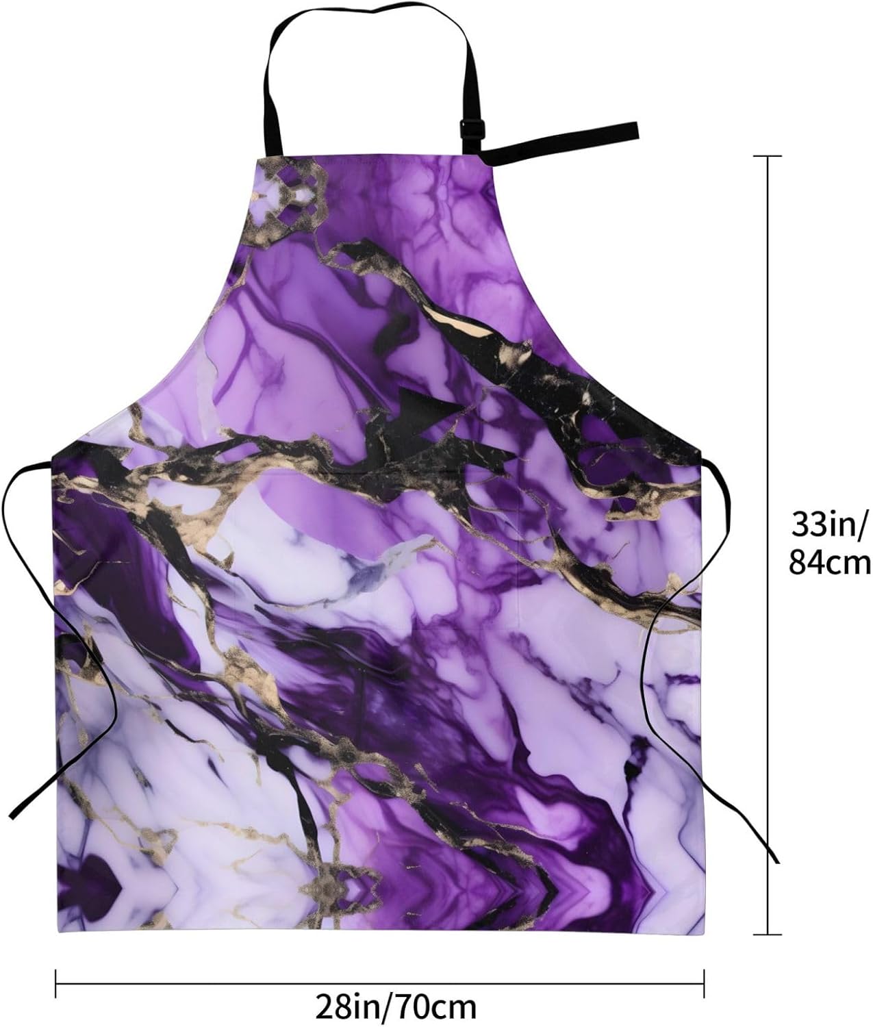 purple marble print Waterproof apron with pocket adjustable cooking ap