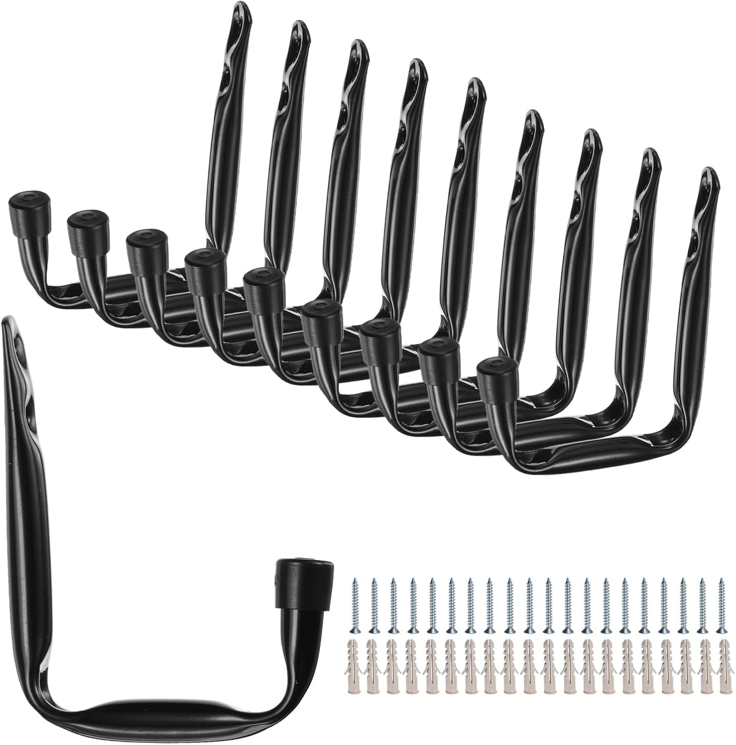 HARFINGTON 10pcs J Shaped Garage Storage Hooks 4.5" x3.5" Metal Anti-Rust J Utility Hangers Wall Ceiling Hooks for Hanging Bicycle Cords Garden Tools, Black