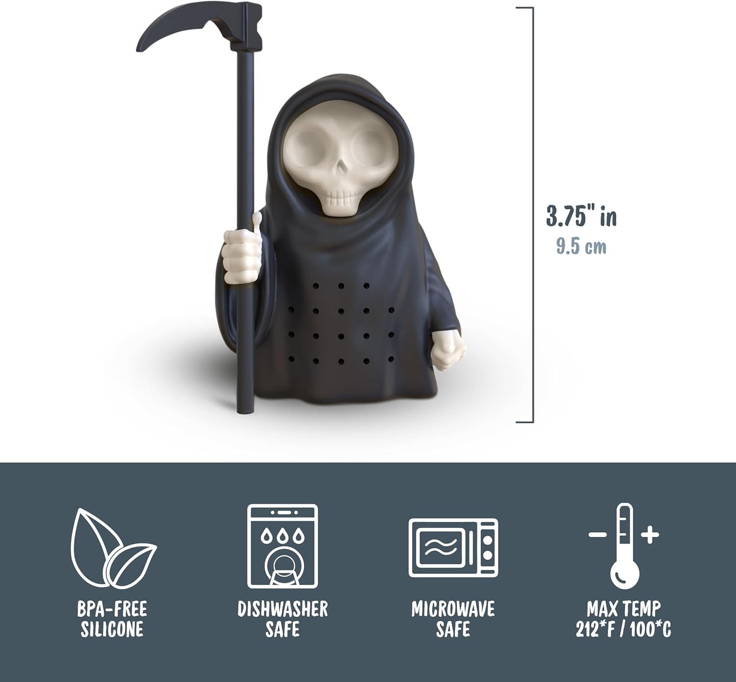 Genuine Fred Grim Steeper Reusable Silicone Tea Infuser, Black Grim Re