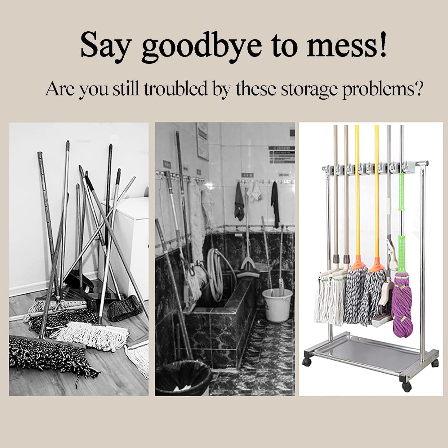 Floor Standing Cleaning Tool Cart,Broom Holder Orga,Utility Rack for M