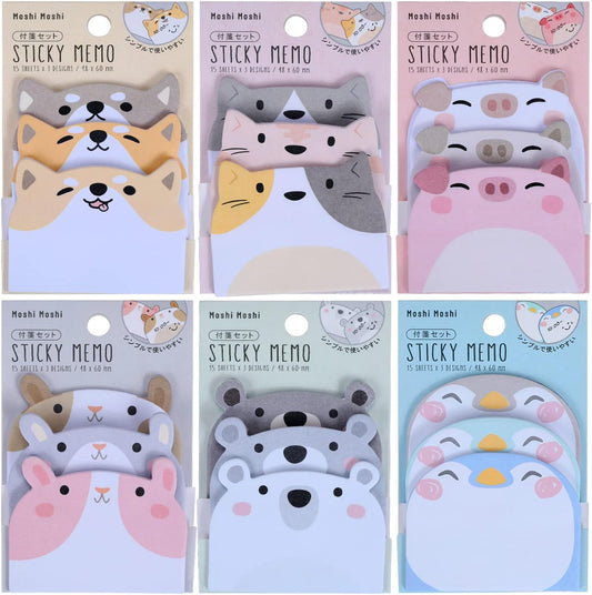 Cute Sticky Notes, 6 Pack Cartoon Sticky Notes Animals Shape Markers F