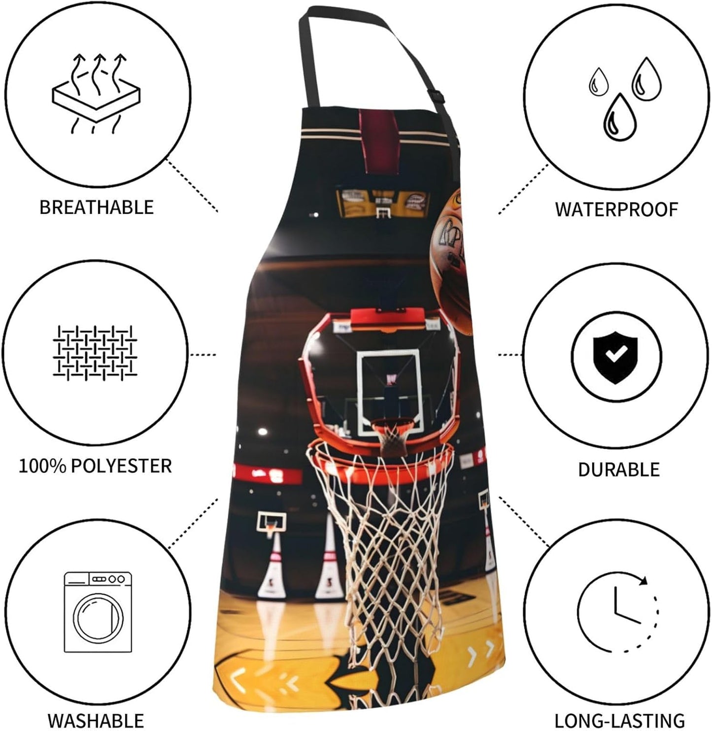 Basketball Print 28x33 In Adult Kitchen Apron with Pockets Versatile Chef Smock for Cooking Baking