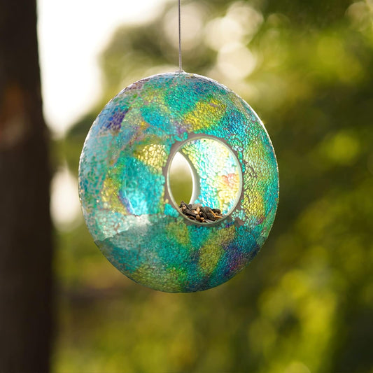 Topadorn Outdoor Bird Feeder - Decorative Mosaic Circle Fly Through De