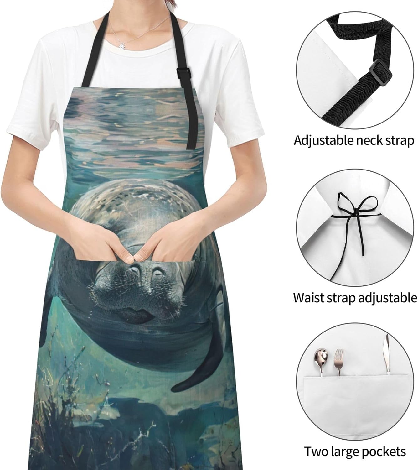 Crazy Save Manatee print Waterproof chef's apron with pocket apron for kitchen cooking baking barbecue and gardening