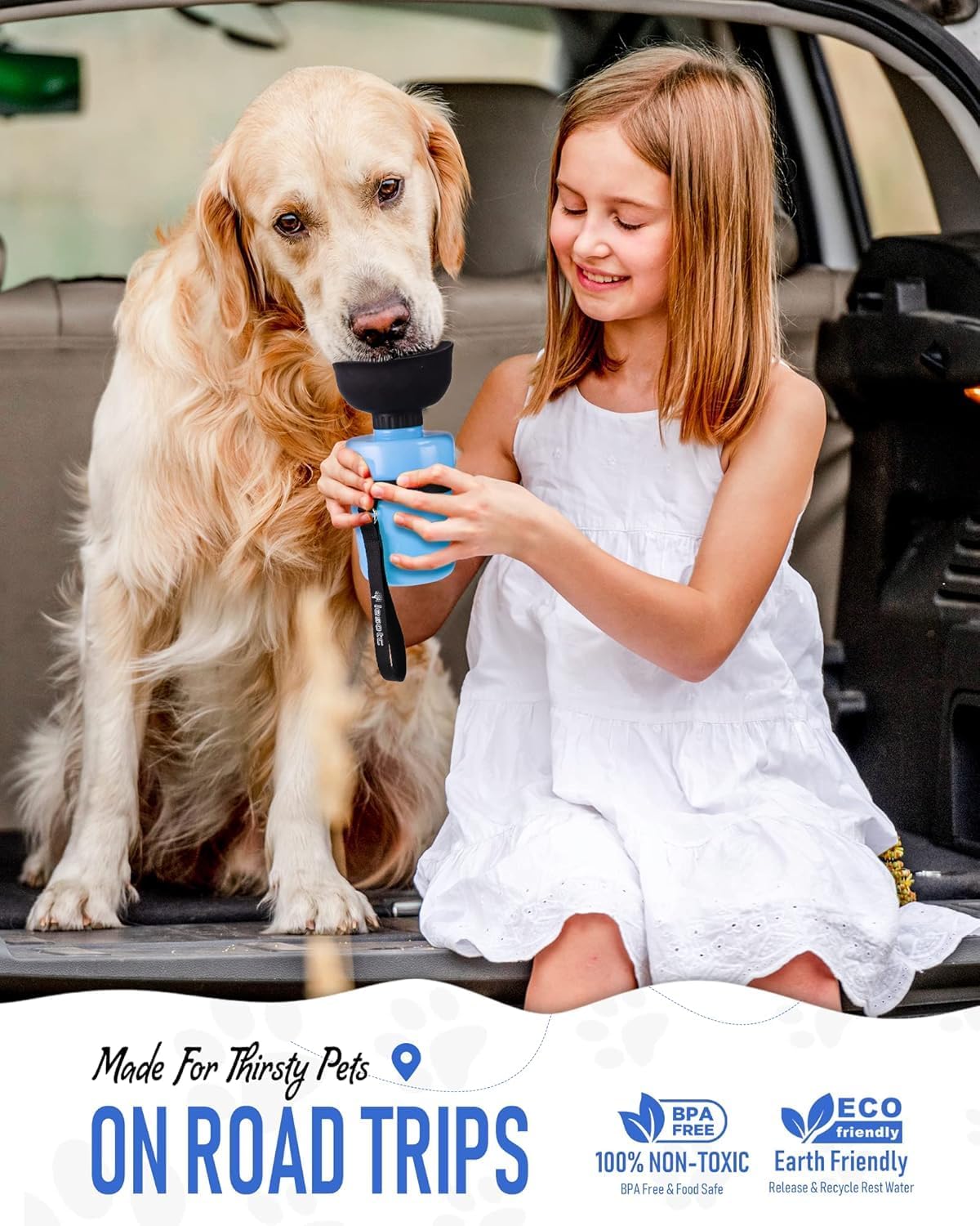 lesotc Dog Water Bottle, Portable Water Dispenser with Bowl, Leak Proo