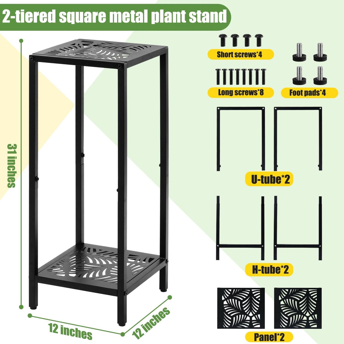Party Zealot 2-Tier Tall Metal Square Plant Stand Heavy-Duty Modern Fl