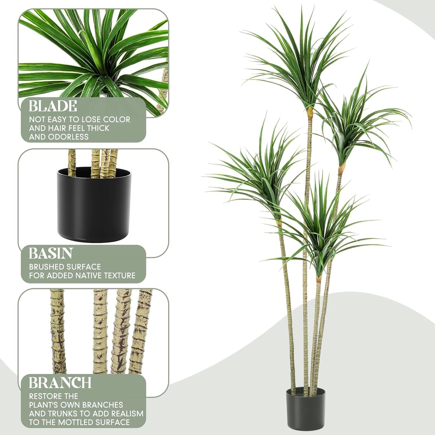Jexine 5 ft Artificial Dracaena Marginata, Tall Artificial Dracaena Plant Tree, Tropical Faux Fake Floor Plant with Pot Indoor Outdoor Decorative Tree for Home Office Decor Housewarming Gift