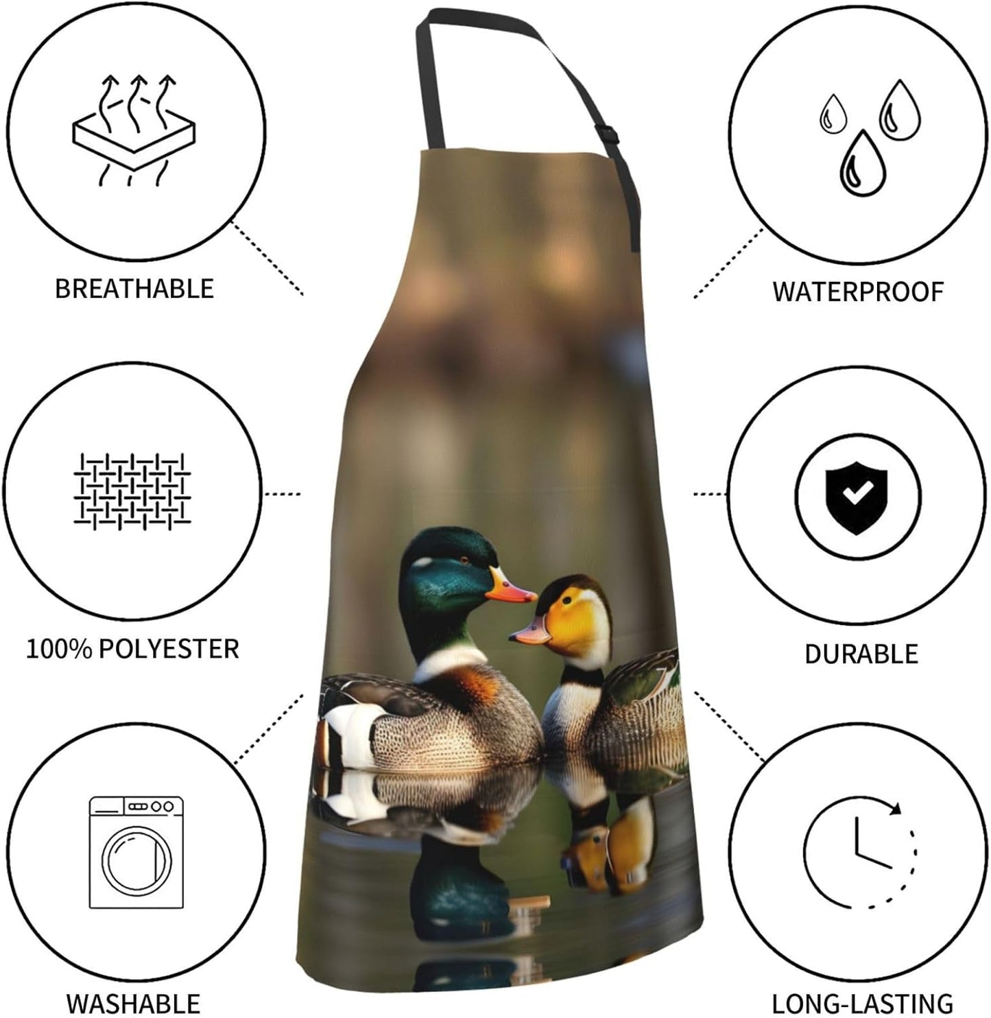Mallard Ducks print Waterproof apron with pocket adjustable cooking apron for adult kitchen bibs to bake