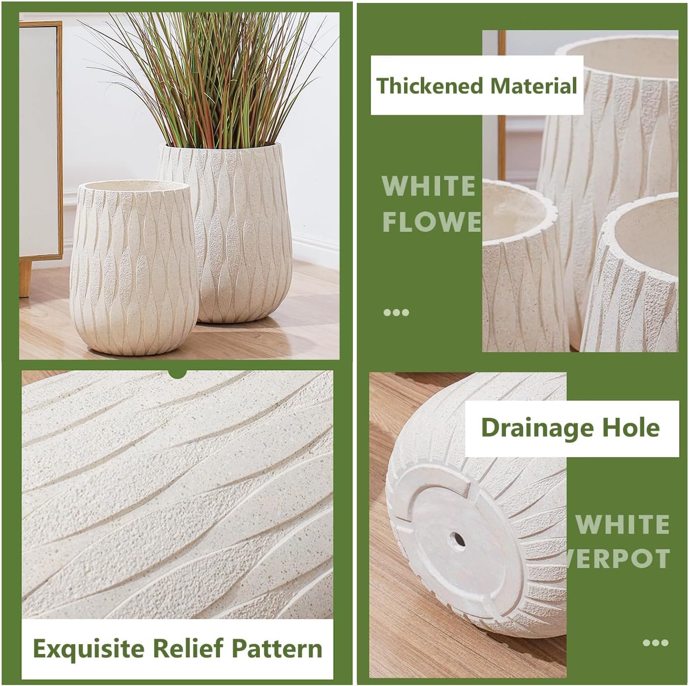 Weathered Concrete Large Planter, Outdoor Decorative Tall Flower Pot with Drainage Hole,Round Planter Pots for Home, Garden, Patio, Courtyard,Porch,White1