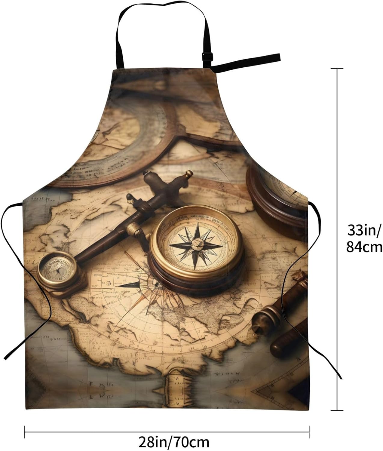 Compass and Old World Map Print Laundry apron 28x33 In Waterproof Kitchen Apron with Pockets for Cooking Baking