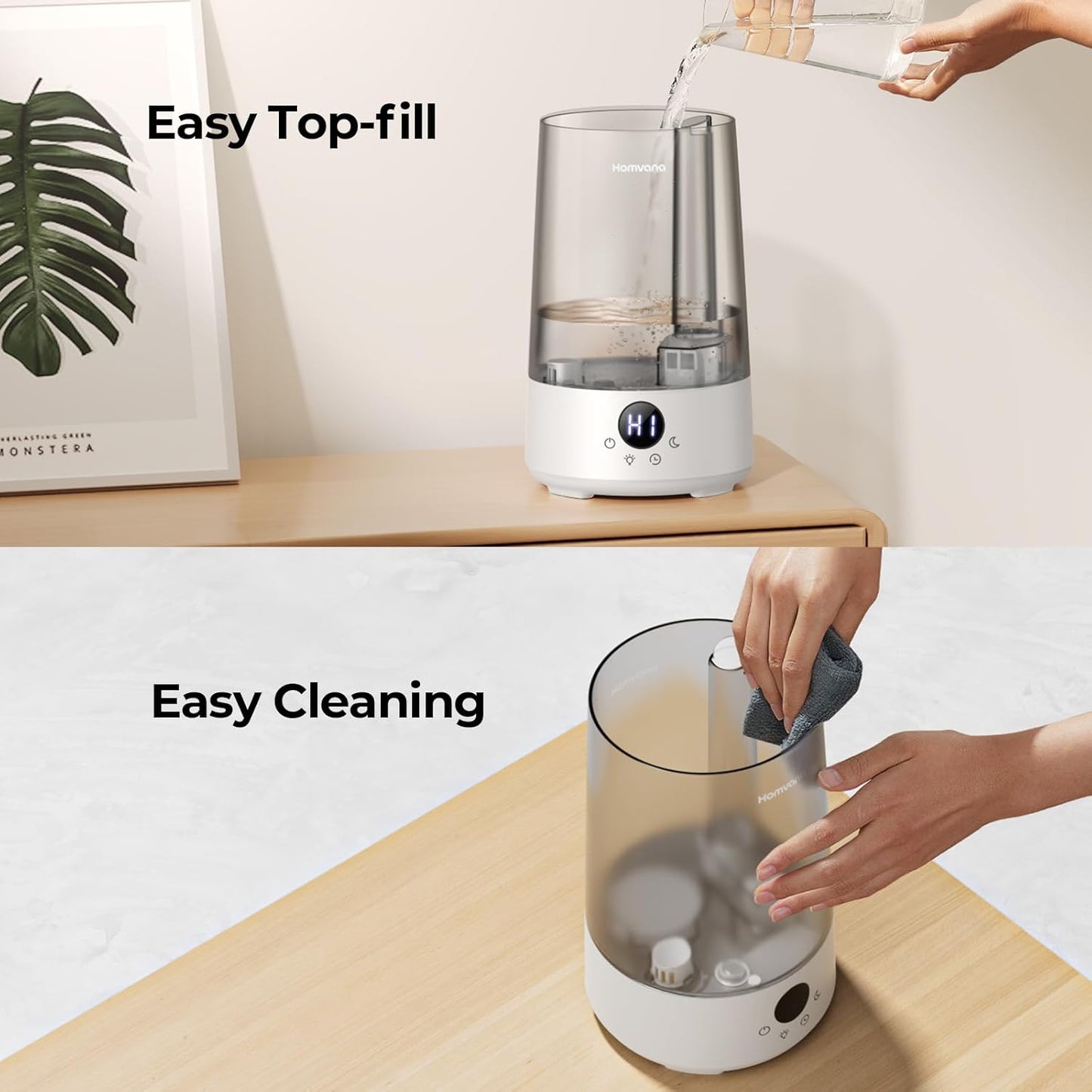 Homvana Humidifiers for Bedroom Home, 3.6 L Cool Mist Top-Fill 34H Sup