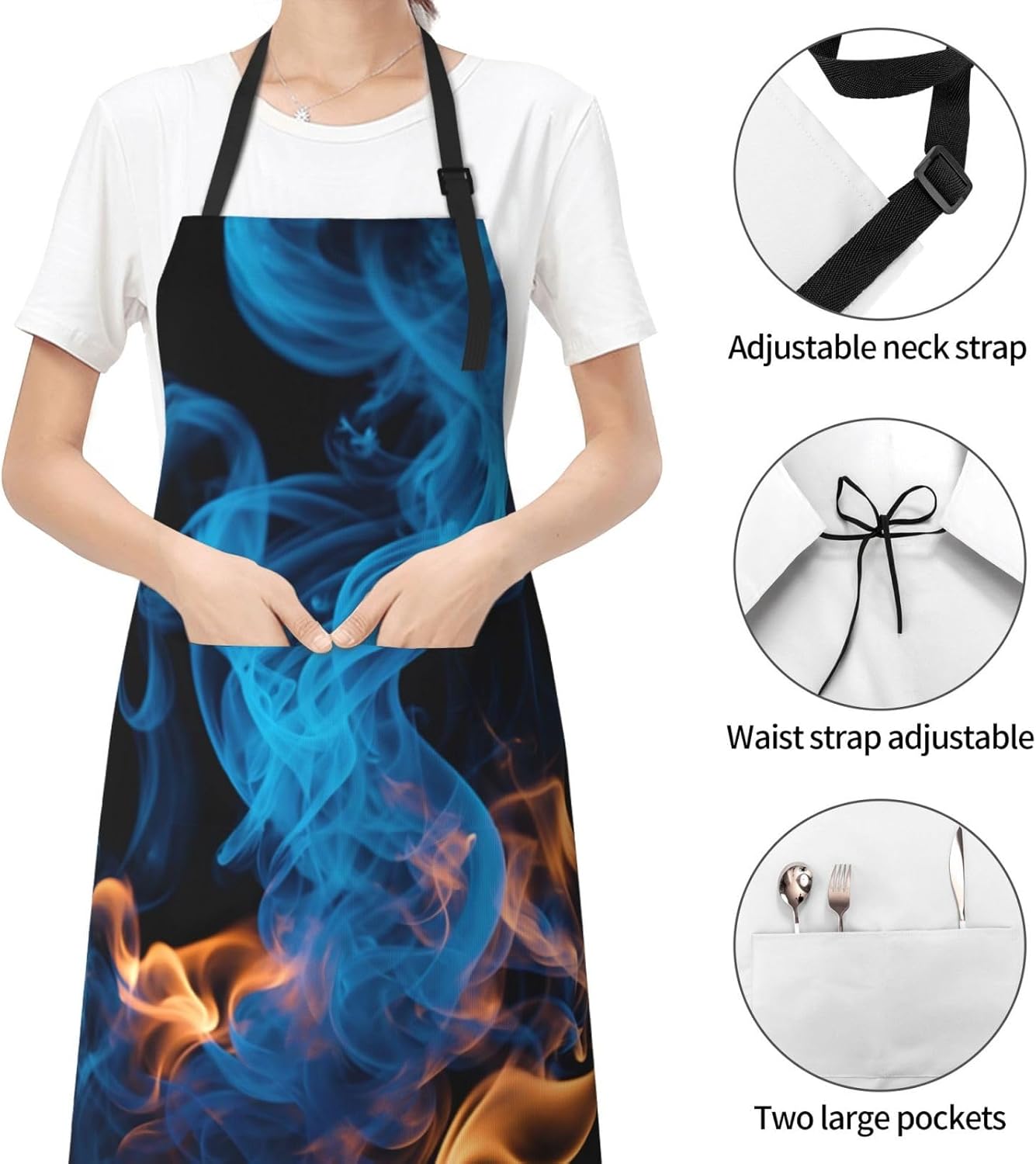 Blue Flame print Waterproof chef's apron with pocket apron for kitchen cooking baking barbecue and gardening