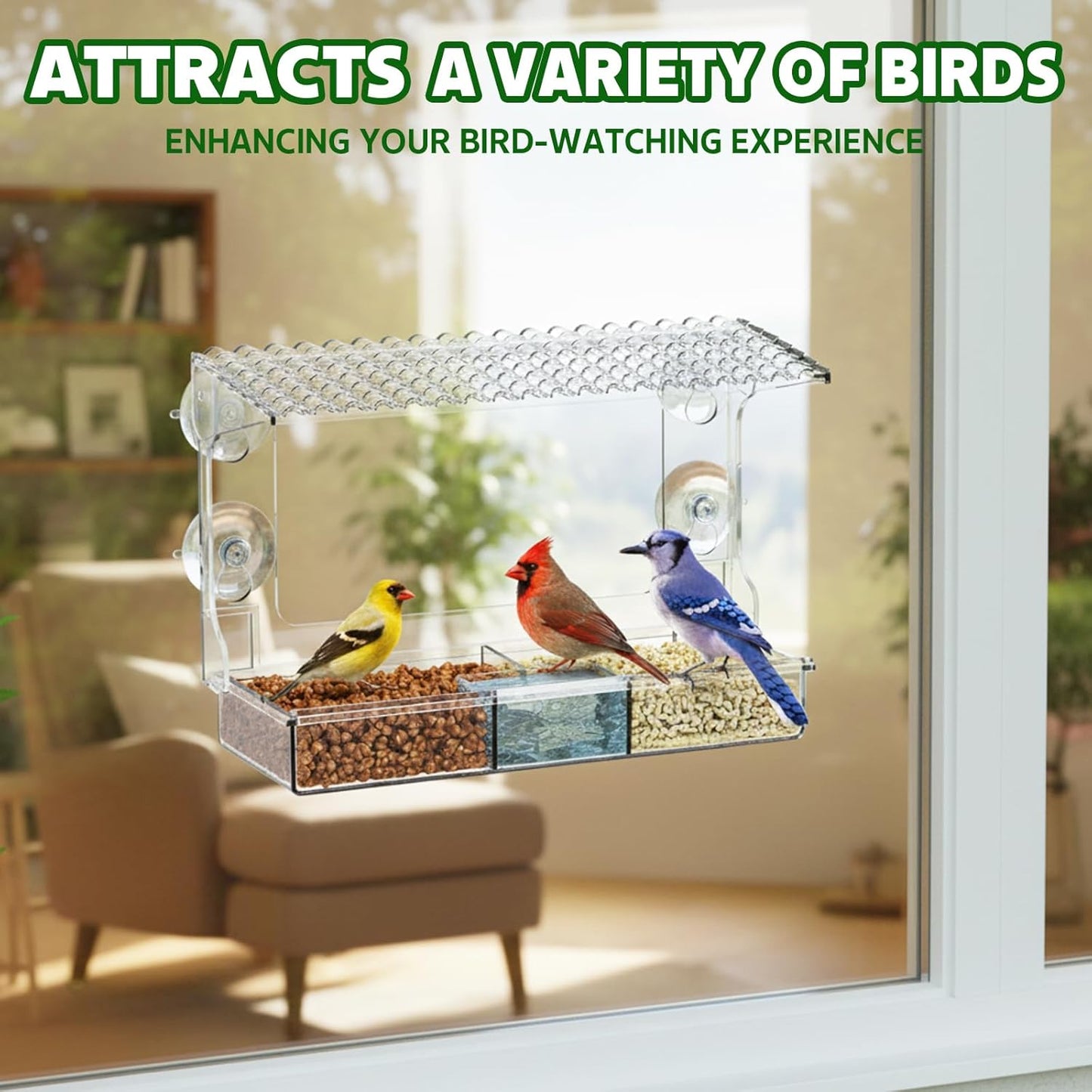 Clear Window Bird Feeder Sturdy Acrylic Feeders for Outdoors Viewing Wild Birds with Strong Suction Cups Watching Gift Outdoor Birdhouse Box Garden Decor