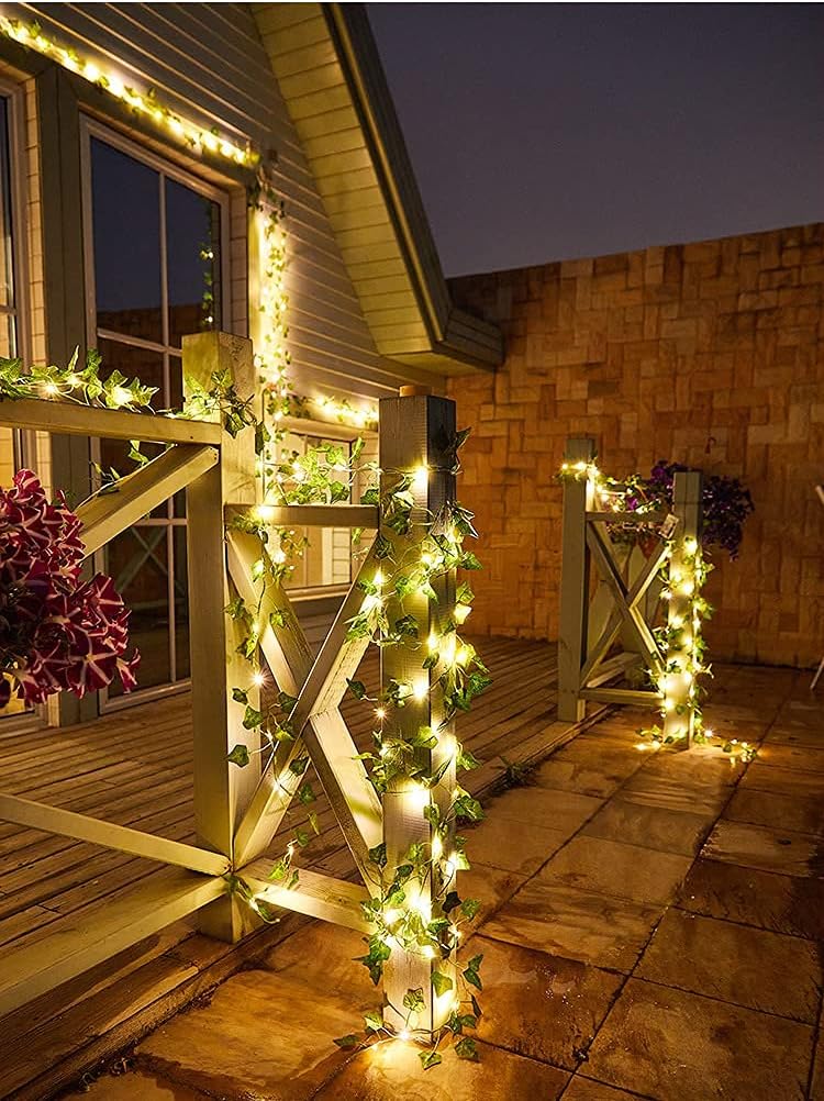 Contatto 41 Feet Solar String Lights with Waterproof LED Outdoor Decor, Artificial Ivy Vines, Patio, Balcony, Garden, Party