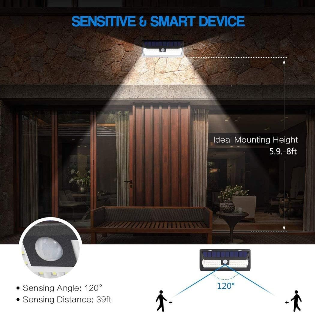 2pack 62LED Solar Light Garden 39ft Infrared Sensor 3 Lighting Mode Security IP65 Waterproof Outdoor Wall Street for Porch Garage Front Door