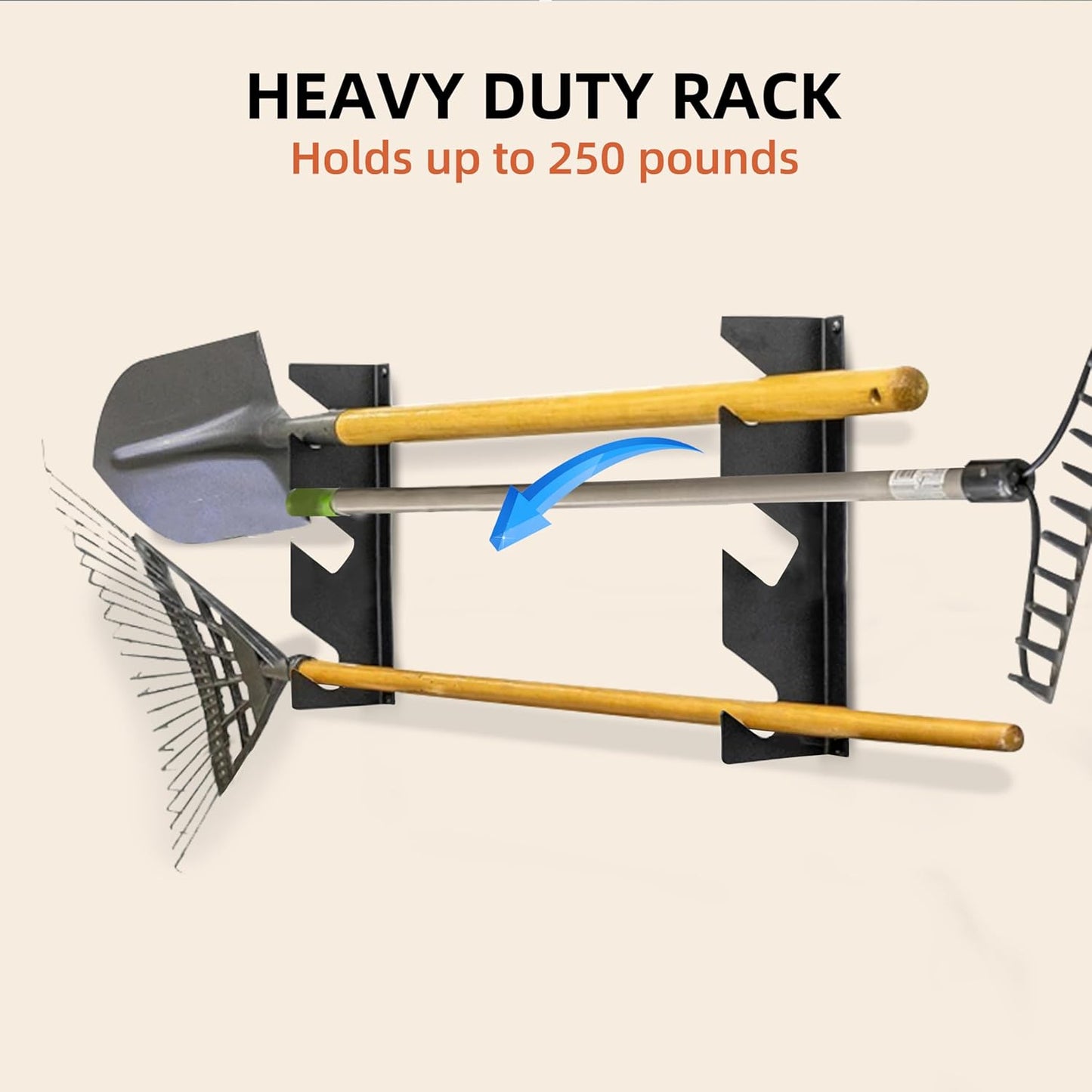 CZWL&HG Heavy-Duty Garden Tool Organizer Wall Mount – Garage Wall Storage Rack for Shovels, Rakes & Long-Handled Tools – Solid Steel, Holds 250 lbs