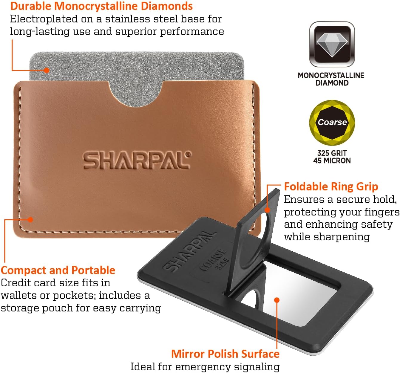 SHARPAL 113N Credit Card-Sized Diamond Sharpening Stone, Coarse 325 Grit Pocket Knife & Tool Sharpener, Portable and Convenient for On-the-Go Use