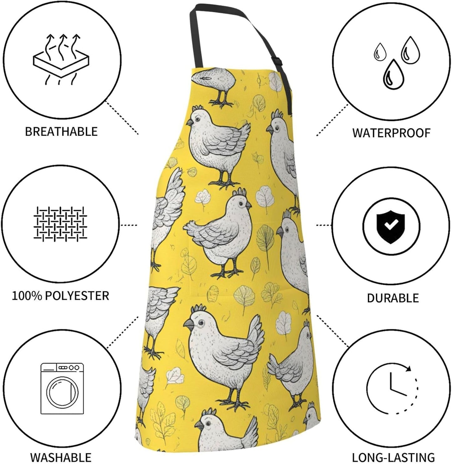 YELLOW chicken print Waterproof chef's apron with pocket apron for kitchen cooking baking barbecue and gardening