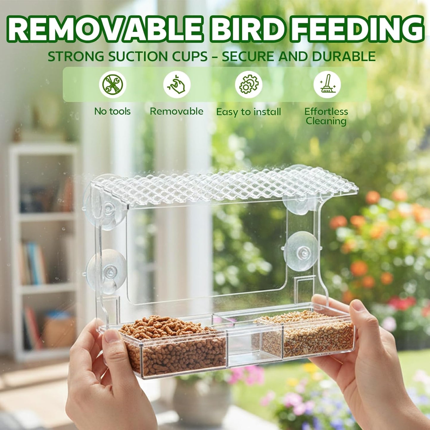 Clear Window Bird Feeder Sturdy Acrylic Feeders for Outdoors Viewing Wild Birds with Strong Suction Cups Watching Gift Outdoor Birdhouse Box Garden Decor