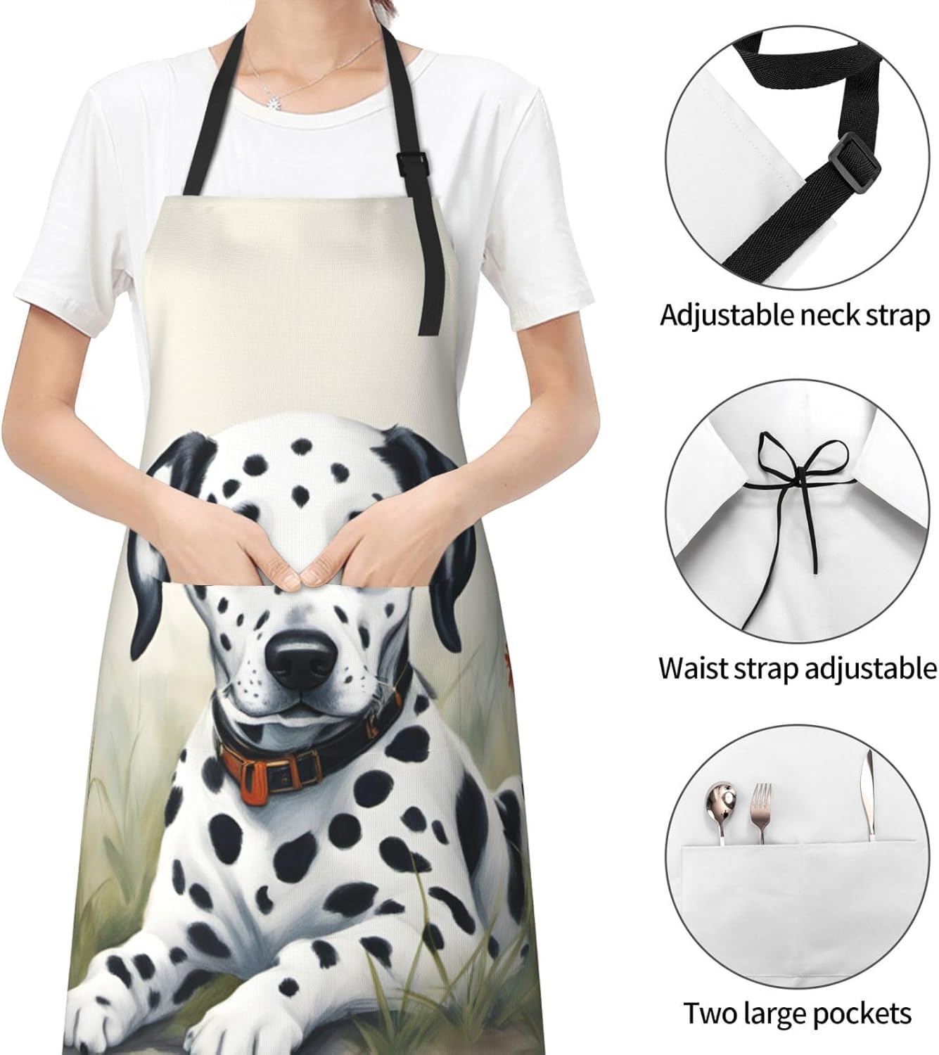 Dalmatian print Waterproof chef's apron with pocket apron for kitchen cooking baking barbecue and gardening