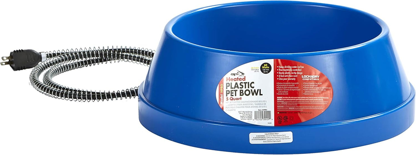 API® Heated Dog Bowl | No-Freeze Outdoor Plastic Thermal Heated Pet Water Bowl for Cats, Dogs, and Farm Animals | Made in USA (Blue, 5 Quart)