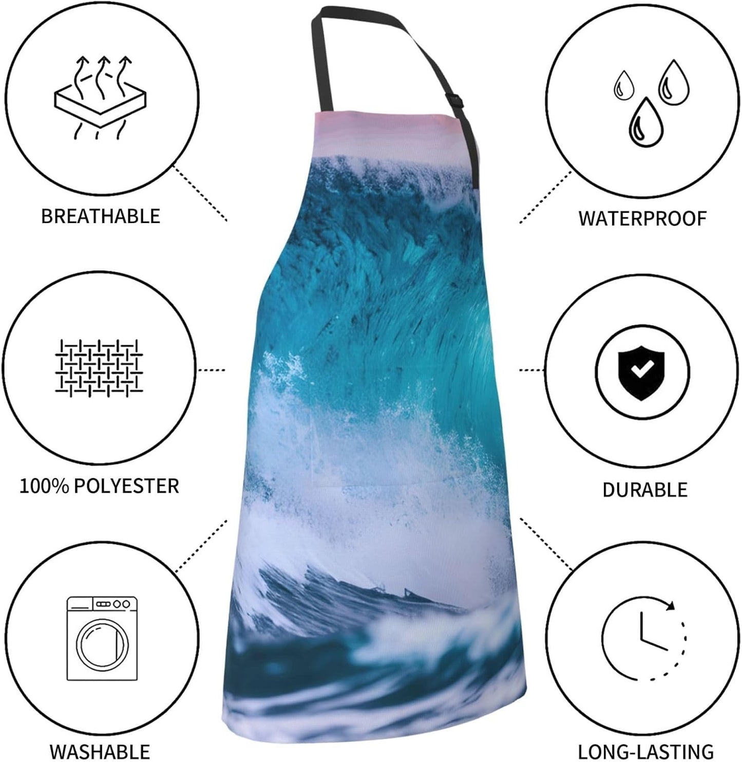 YANYU Blue Ocean Wave Print 28x33 In Kitchen Apron Stylish Chef Apron 
