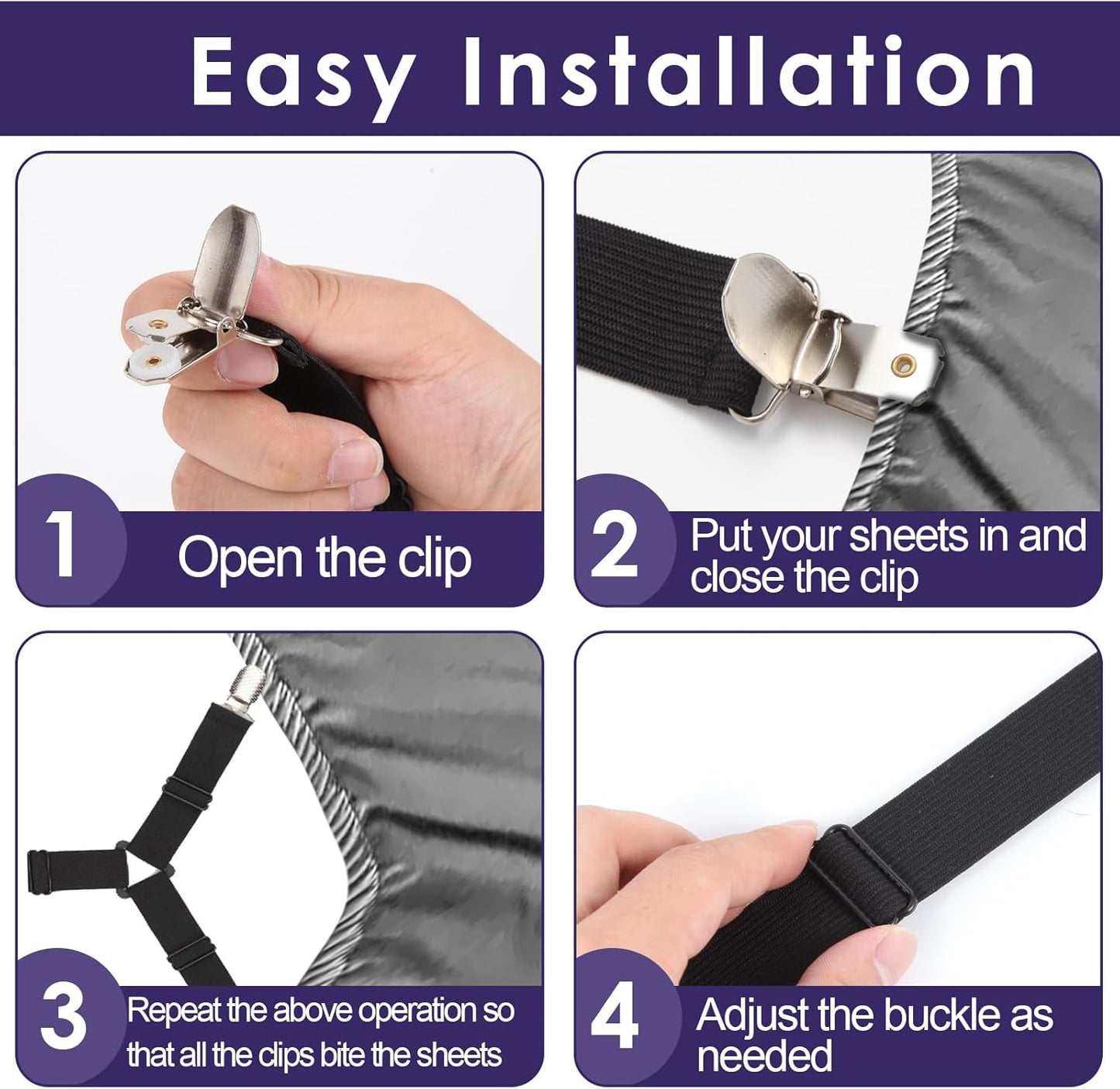 Bed Sheet Straps,6 PCS Secure and Fitted Sheet Straps for Full Size Be