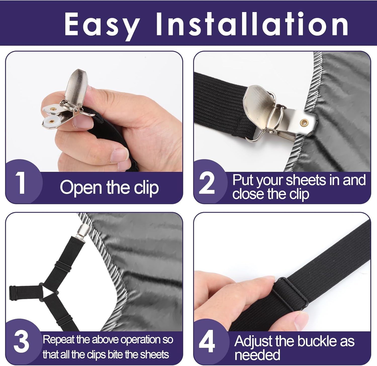 Bed Sheet Straps,6 PCS Secure and Fitted Sheet Straps for Full Size Be