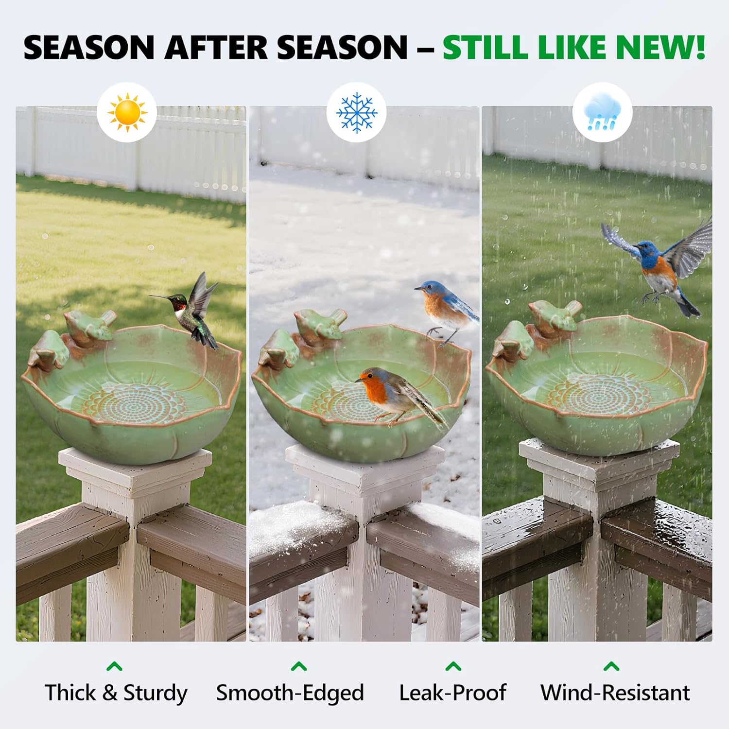 Ceramic Bird Bath for Outdoors, 10.1” Ground Ceramic Bird Baths Bowl f