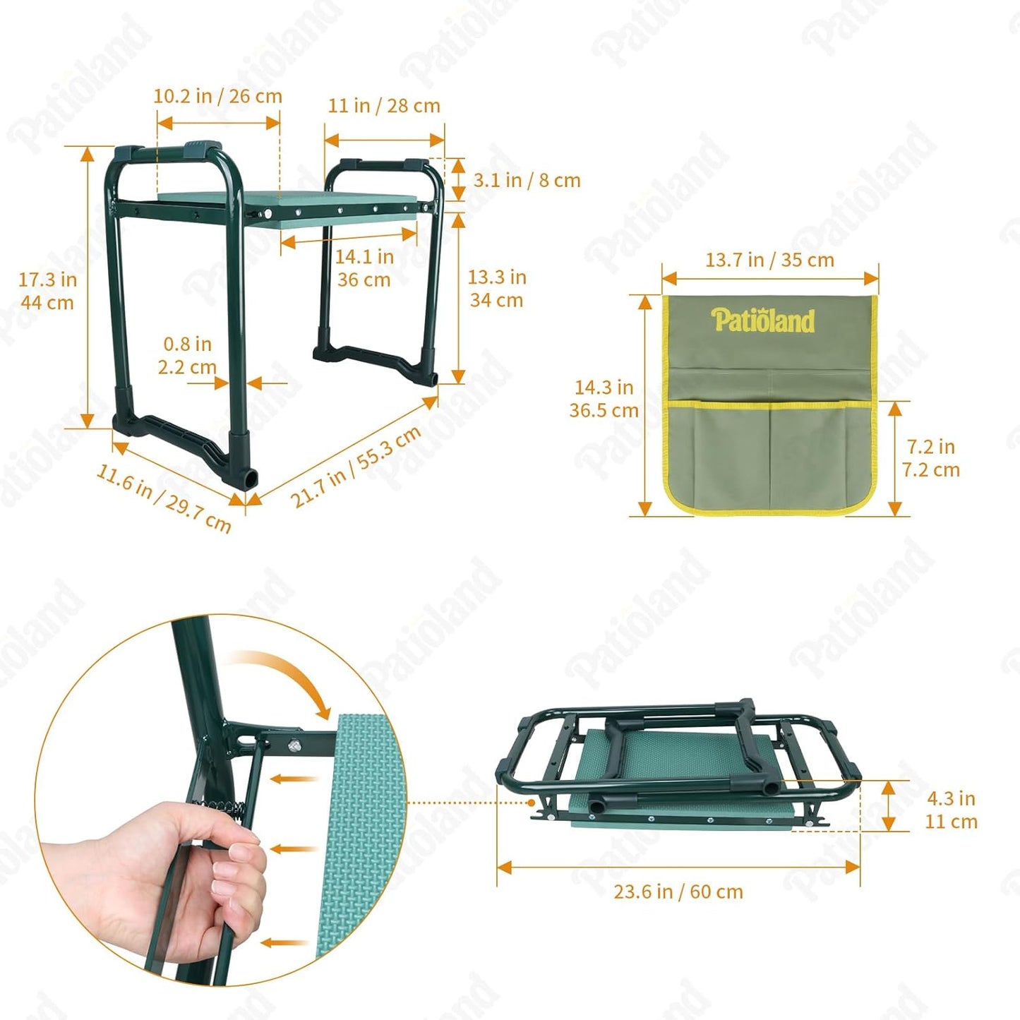 Garden Kneeler and Seat with 2 Tool Bags, 10.2" Widen Heavy Duty Thick